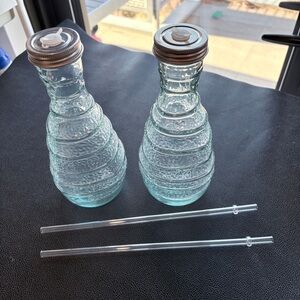 Elegant Glass Carafe Set with Silver Accents